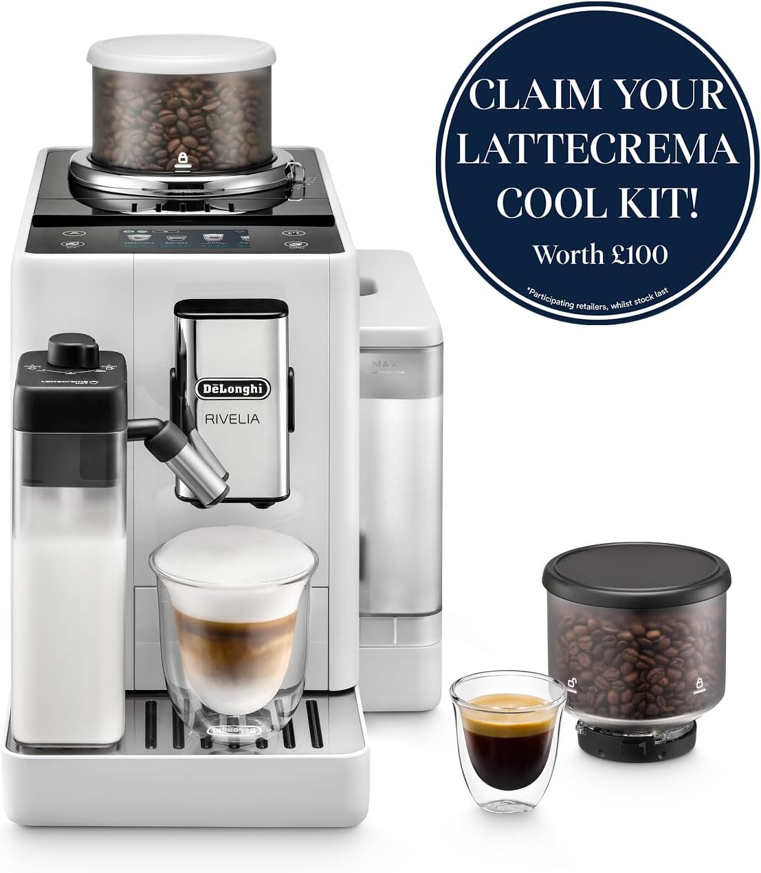 De'Longhi Rivelia - Automatic Coffee Machine 16 One-Touch Drinks White
