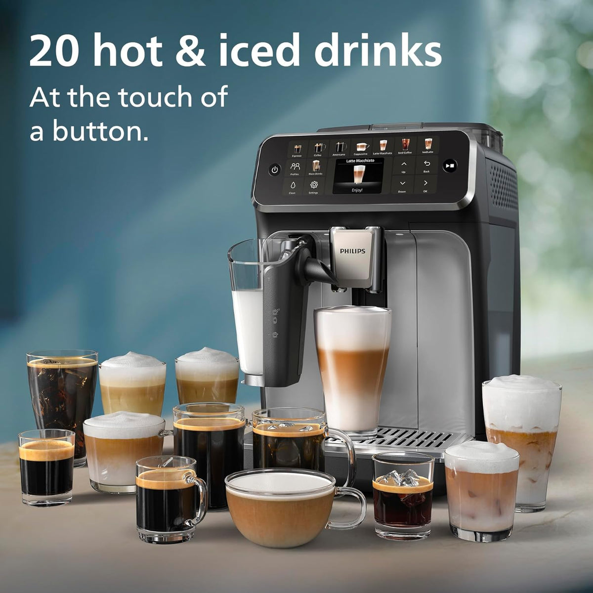PHILIPS 5500 Series Bean to Cup Coffee Machine, LatteGo, 20 Hot/Iced Drinks