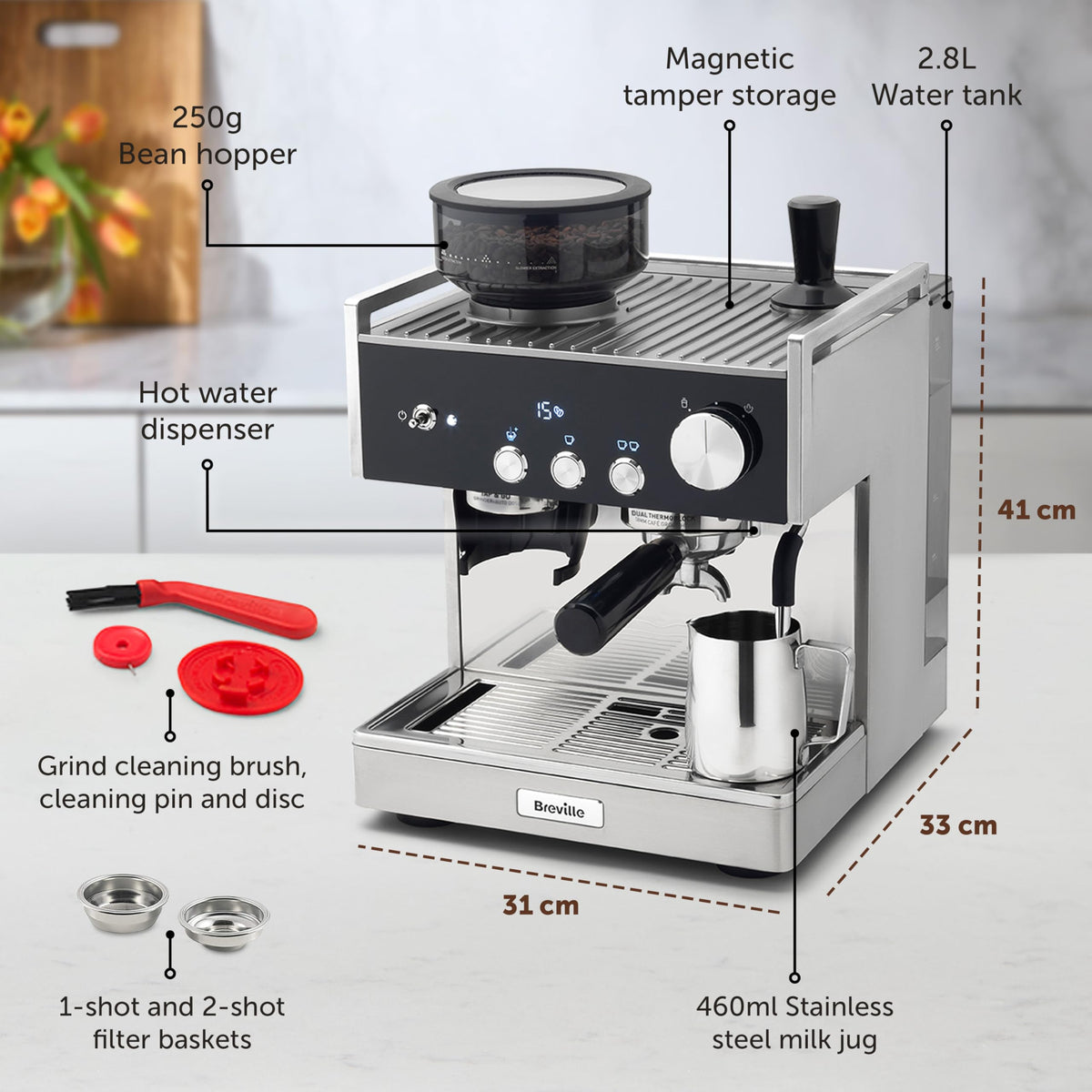 Breville Barista Sense Espresso Machine | Bean to Cup Coffee Maker with Integrated Coffee Grinder & Milk Frother | TempSense Steam Wand | 15 Bar Italian Pump | Black [VCF187]