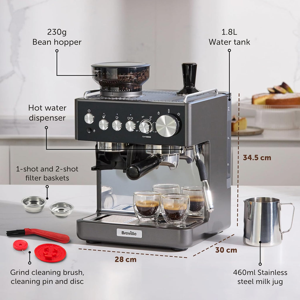 Breville Barista Sense Espresso Machine | Bean to Cup Coffee Maker with Integrated Coffee Grinder & Milk Frother | TempSense Steam Wand | 15 Bar Italian Pump | Black [VCF187]