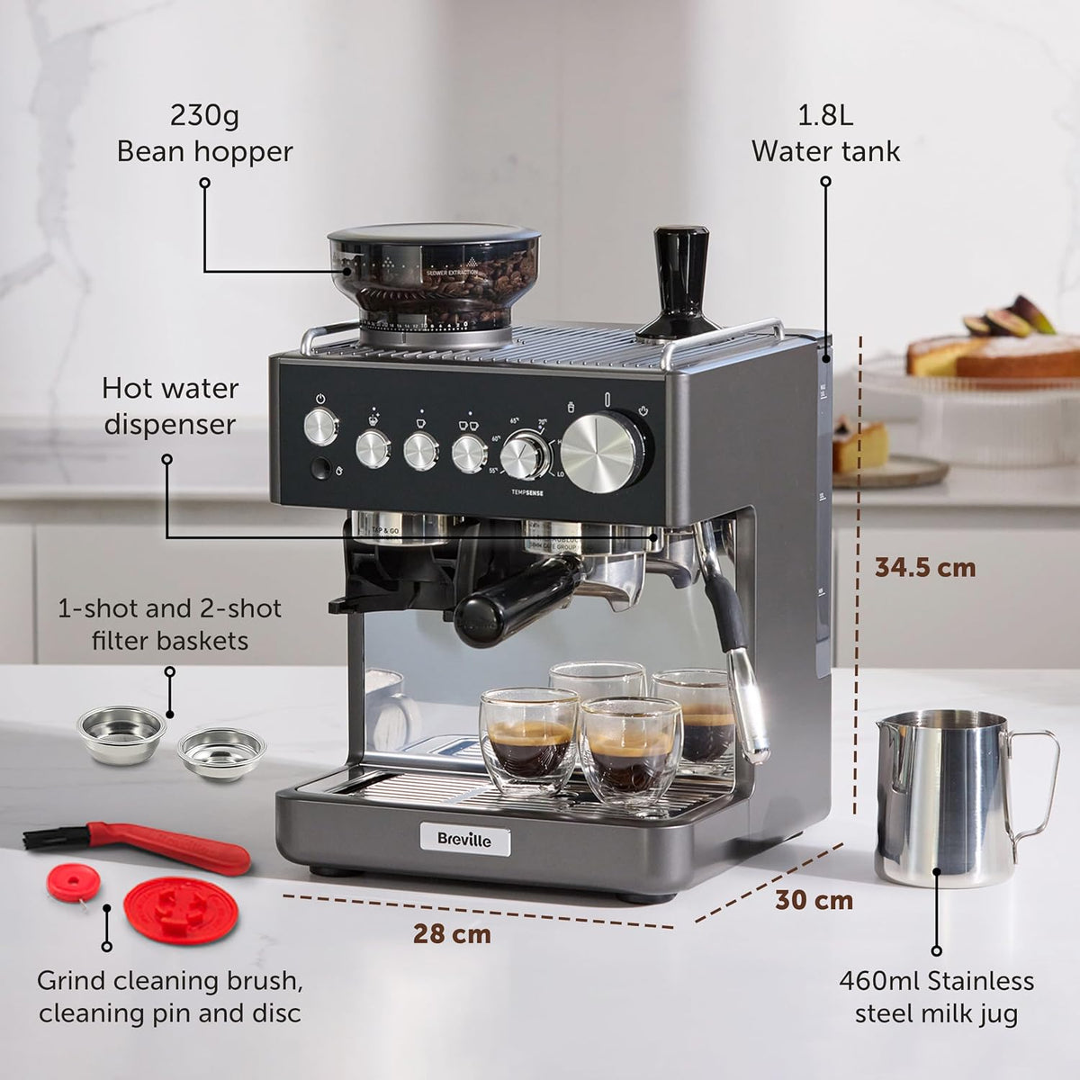 Breville Barista Sense Espresso Machine | Bean to Cup Coffee Maker with Integrated Coffee Grinder & Milk Frother | TempSense Steam Wand | 15 Bar Italian Pump | Black [VCF187]